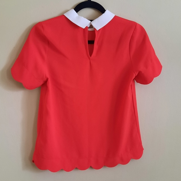 MONTEAU: Red Blouse with White Collar, Size S - Picture 3 of 3